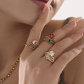 Crown Side-Open Zircon Statement Rings Gold Steel Multicolor view 2