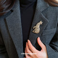 Gold Textured Sitting Fox Metal Brooch Pin 1 Style view 3