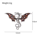 Red Silver Tone Winged Dragon Crystal Enamel Metal Brooch Pin view 2