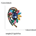 Fan Shaped Glass Crystal Brooch with Layered Leaf Accents view 9