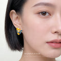 Gold Triangle Enamel Landscape Stud Earrings Pearl Center view 2