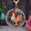Jeweled Rooster Keychains with Faux Fur Poms in Fifteen Pictured Colors view 8