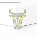 Gold Tone Bull Head Outline Brooch Covered With Clear Crystals view 2