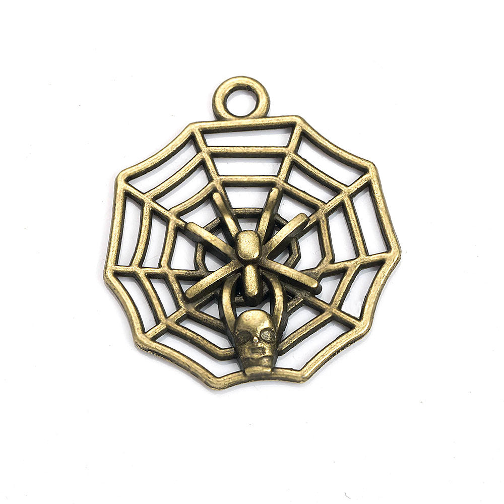 30x27mm Alloy Spider Web Skull Charm Pendant