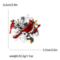 Red Cardinal Pair Crystal Branch Brooch in Two Metal Tones view 7