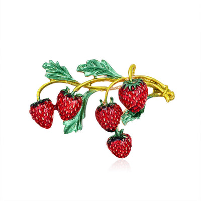Front product view of the strawberry brooch pin in red and green