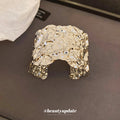 Irregular Hammered Wide Open Cuff Bracelet In Silver Or Gold Tone view 4