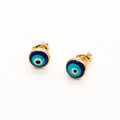 Gold Tone Round Blue Evil Eye Stud Earrings with Push Backs view 6