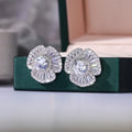 White Gold Camellia Flower Stud Earrings Baguette Zircon view 3