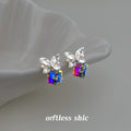Silver Tone Clear Leaf And Multicolor Faceted Crystal Stud Earrings view 1