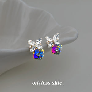 Butterfly Stud Earrings with Clear Wings and Multicolor Crystal