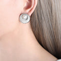 Ribbed Round Stud Earrings Faux Pearl Or Moonstone Centers view 11