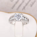 Silver Round Clear CZ Solitaire Double Pavé Band Ring view 2