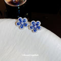 Blue Crystal Flower Necklace and Stud Earrings Statement Jewelry view 3
