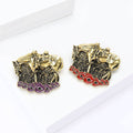 Antique Gold Horse and Poppy Metal Brooch in Purple and Red view 4