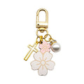 White Flower Gold Cross Pearl Lobster Clasp Keychain view 5