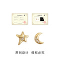Asymmetric Gold Star Crescent Moon Micro CZ Stud Earrings view 3