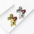 Cherub Angel Red Rhinestone Heart Brooch Silver Gold Pin view 2