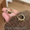 Brown Resin Crystal Hoop Earrings with Distinctive Textured Details view 4