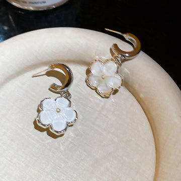 Gold Tone Hoop Earrings with Colorful Flower Drops