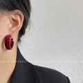 Wine Red Velvet Flocked Round And Triple Band Hoop Earrings view 3