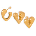 Heart Stud Earrings Hammered Smooth Open Gold Steel view 5