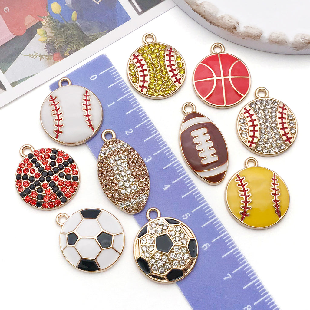 Rhinestone Enamel Zinc Alloy Basketball Charm Pendant for DIY Necklace Keychain Jewelry