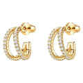 Gold Tone Double Row Clear Crystal C Hoop Earrings view 1