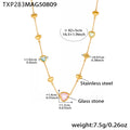 Heart Glass Stone Station Necklace Stainless Steel Color Mix view 9
