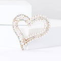 Double Heart Pearl and Crystal Brooch in Gold or Silver Tone view 2