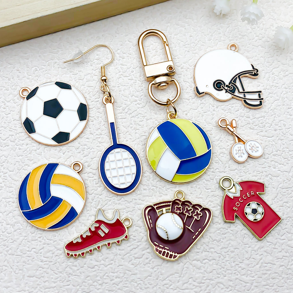 Enamel Zinc Alloy Soccer Basketball Badminton Football Sport Charm Pendants for DIY Keychain