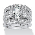 White Gold Tone Marquise Triple Stack Ring Set Sizes 6-10 view 1