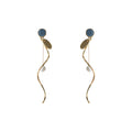 Long Gold Wave Drop Earrings Gray Disc Stud And Pearl view 5