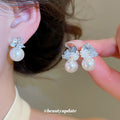 Silver Tone Crystal Cluster Faux Pearl Drop Stud Earrings view 2