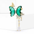 Green Butterfly Dangle Brooch With Decorative Crystal And Enamel Details view 3