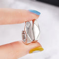 Silver Tone Angular Folded Hoop Earrings with Polished Metal Finish view 4