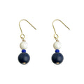 Gold Fishhook Earrings White Shell Dark Blue Stone Drops view 5