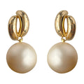 Gold Bean Loop Stud Earrings Champagne Round Pearl Drops view 5