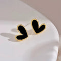 Gold-Tone Brass Heart Stud Earrings with Black Enamel, 14 mm view 3