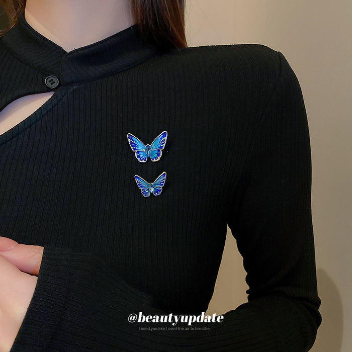 Blue Enamel Butterfly Brooch In Small Or Large Size