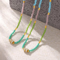 Colorful Opal Beaded Necklace Gold Titanium Rhinestone Barrel view 4
