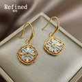 Gold Tone Aqua Red Round Floral Medallion Hook Earrings view 3