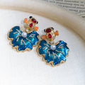 Blue Enamel Koi and Flower Statement Stud Earrings view 6