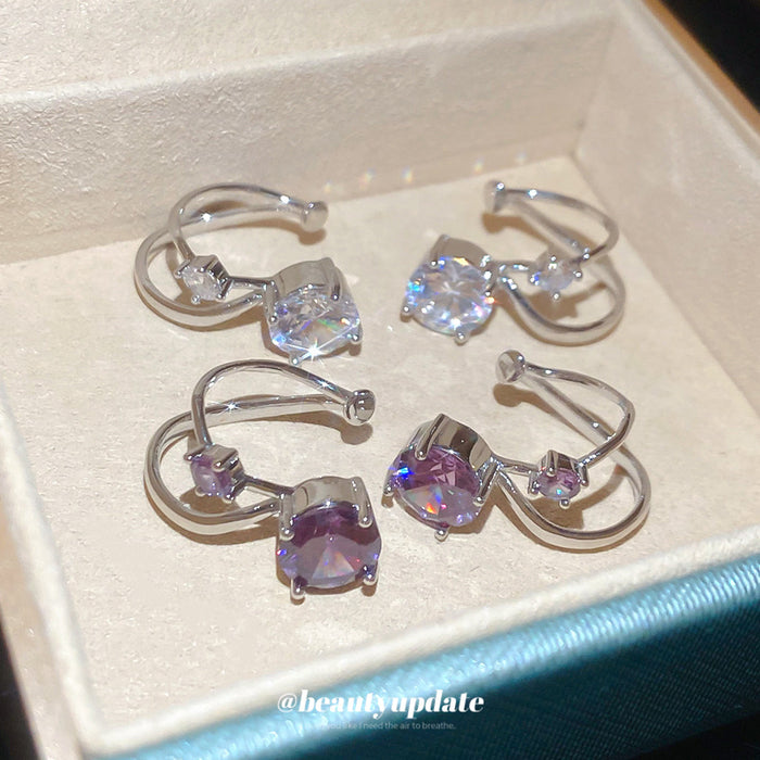 Silver Double Band Ear Cuff With Colored Square Crystals