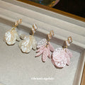 Pastel Shell Petal Drop Earrings with Crystal Bar Studs view 4