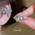 Silver Tone Crystal Bow Clip On Earrings In Three Shapes view 3