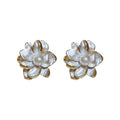 White Petal Cluster Gold Stud Earrings Polished Metal Jewelry view 5