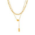 Layered Chain Necklace Bean Pendant Bar Drop Gold Steel Metal view 5