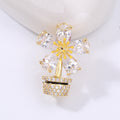 Crystal Flower Pot Brooch In 1 Style With Polished Metal And Decorative Details view 6