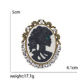 Skeleton Lady Cameo Brooch with Crystal Border Decorative Metal Pin view 5